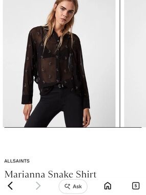 All Saints Black Sheer Embroidered Button-Down Shirt